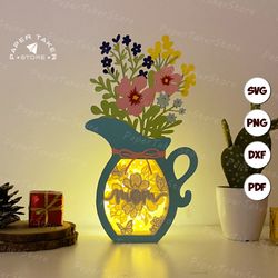 mom flower vase box pop up svg template, mom vase pop up svg for cricut projects, sliceform paper cut lightbox