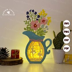 mom 2 flower vase box pop up svg template, mom vase pop up svg for cricut projects, sliceform paper cut lightbox