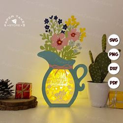 mom 3 flower vase box pop up svg template, mom vase pop up svg for cricut projects, sliceform paper cut lightbox