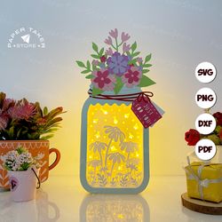 love you mom love floral mason jar box svg for cricut projects, 3d papercut light box sliceform, diy floral mason jar bo