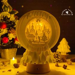 christmas 3 pop-up template, globe pop-up svg for cricut projects, 3d papercut light box sliceform, diy globe night ligh