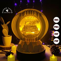 christmas truck pop-up template, globe pop-up svg for cricut projects, 3d papercut light box sliceform, diy globe night