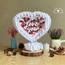 love 1 pop-up template, heart pop-up svg for cricut projects, 3d papercut light box sliceform, diy heart night light