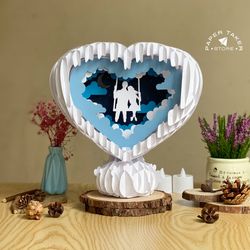 love 2b 3d pop-up template, heart pop-up svg for cricut projects, 3d papercut light box sliceform, diy heart night light