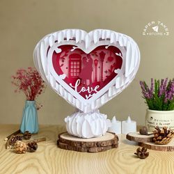 love 5 pop-up template, heart pop-up svg for cricut projects, 3d papercut light box sliceform, diy heart night light