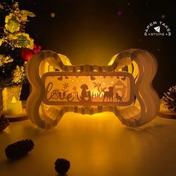 love cat pop-up template, dog bone pop up svg for cricut projects, 3d papercut light box sliceform, diy bone night light