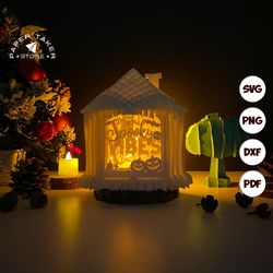 spooky pop-up template, house pop-up svg for cricut projects, 3d papercut light box sliceform, diy house night light