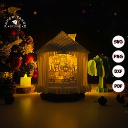 welcome halloween pop-up template, house pop-up svg for cricut projects, 3d papercut light box sliceform, diy house nigh