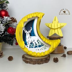 deer pop-up template, moon pop-up svg for cricut projects, 3d papercut light box sliceform, diy moon night light