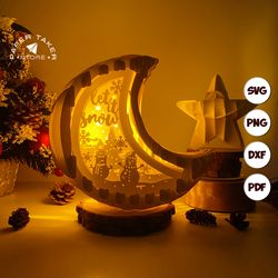 christmas snowman pop-up template, moon pop-up svg for cricut projects, 3d papercut light box sliceform, diy moon night