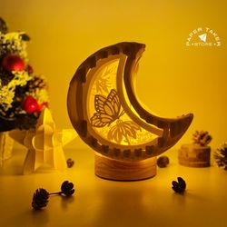 butterfly pop-up template, moon pop-up svg for cricut projects, 3d papercut light box sliceform, diy moon night light