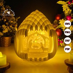 christmas nativity pop-up template, droplet pop-up svg for cricut projects, 3d papercut light box sliceform, diy droplet