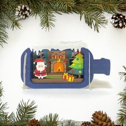 christmas 4 pop-up template, bottle pop-up svg for cricut projects, 3d papercut light box sliceform, diy bottle night li