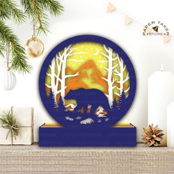 bear in the forest pop up svg template, bear circle pop up svg for cricut projects, sliceform paper cut lightbox, sphere