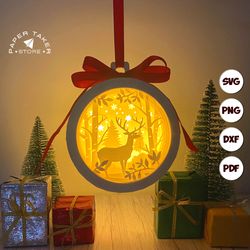 christmas deer pop up svg template, christmas ornament pop up svg for cricut projects, sliceform paper cut lightbox, sph