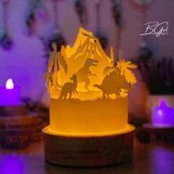 dinosaurs paper cut dome lantern light box template, 3d lantern paper cut lightbox svg file diy, cutting cricut, svg tem