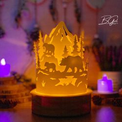 bear paper cut dome lantern light box template, 3d lantern paper cut lightbox svg file diy, cutting cricut, svg tem