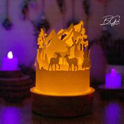 deer paper cut dome lantern light box template, 3d lantern paper cut lightbox svg file diy, cutting cricut, svg