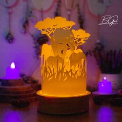 elephant paper cut dome lantern light box template, 3d lantern paper cut lightbox svg file diy, cutting cricut, svg