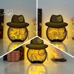 pack 3 happy father paper cut hat box template, 3d lantern paper cut lightbox svg diy, cutting cricut, shadow box paper