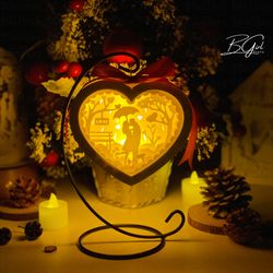 love 2 paper cut heart lantern light box template, 3d lantern paper cut lightbox svg diy, cutting cricut, shadow box pap