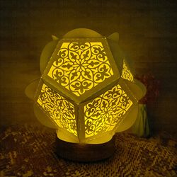 mandala paper cut pentagon lantern light box template, 3d lantern paper cut lightbox svg file diy, cutting cricut, shado
