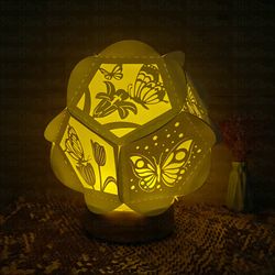 butterfly paper cut pentagon lantern light box template, 3d lantern paper cut lightbox svg file diy, cutting cricut, sha