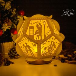 valentine paper cut pentagon lantern light box template, 3d lantern paper cut lightbox svg file diy, cutting cricut, sha