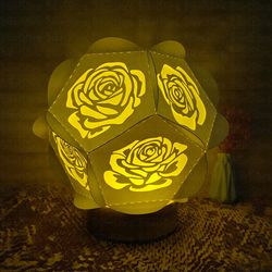 rose paper cut pentagon lantern light box template, 3d lantern paper cut lightbox svg file diy, cutting cricut, shadow b