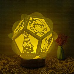 christmas gnome paper cut pentagon lantern light box template, 3d lantern paper cut lightbox svg diy, cutting cricut, sh