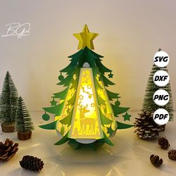 christmas deer pine christmas lantern svg for cricut projects diy, paper lantern for christmas decor, paper cut light bo