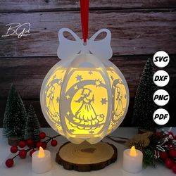 christmas angel paper cut globe lantern light box template, 3d lantern paper cut lightbox svg file diy, cutting cricut,