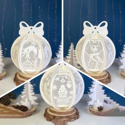 pack 3 christmas 1 paper cut globe lantern light box template, 3d lantern paper cut lightbox svg diy, cutting cricut, sv