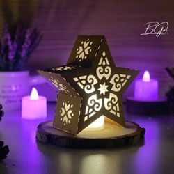 christmas 5 paper cut star lantern light box template, 3d lantern paper cut lightbox svg diy, cutting cricut, shadow box