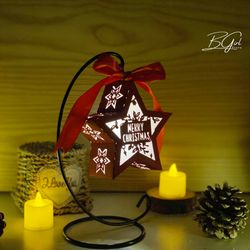 christmas 3 paper cut lantern svg file, christmas star hanging lantern paper cut, christmas lantern svg template, diy pa