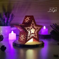 christmas 1 paper cut star lantern light box template, 3d lantern paper cut lightbox svg diy, cutting cricut, shadow box