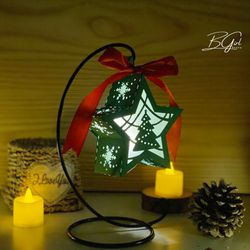 christmas 4 paper cut lantern svg file, christmas star hanging lantern paper cut, christmas lantern svg template, diy pa