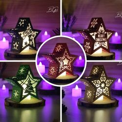 pack 5 christmas 1 paper cut star lantern light box template, 3d lantern paper cut lightbox svg diy, cutting cricut, sha