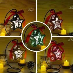 pack 5 christmas 1 paper cut star lantern light box template, 3d lantern paper cut lightbox svg diy, cutting cricut