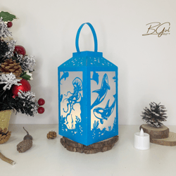 seabed paper cut lantern light box template, cutting cricut, 3d lantern paper cut lightbox svg file diy, shadow box pape