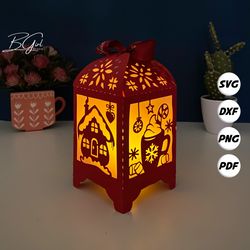 christmas 3 paper cut lantern light box template, svg template cricut, cutting cricut, 3d lantern paper cut lightbox svg
