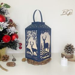 deer paper cut lantern light box template, cutting cricut, 3d lantern paper cut lightbox svg file diy, shadow box paper