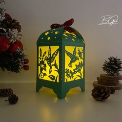 hummingbirds paper cut lantern light box template, svg template cricut, cutting cricut, 3d lantern paper cut lightbox sv