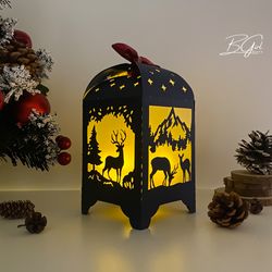 deer paper cut lantern light box template, svg template cricut, cutting cricut, 3d lantern paper cut lightbox svg file d