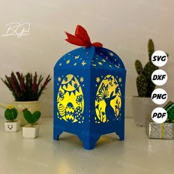 bunny easter 2 paper cut lantern light box template, svg template cricut, cutting cricut, 3d lantern paper cut lightbox