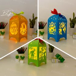 pack 3 easter paper cut lantern light box template, svg template cricut, cutting cricut, 3d lantern paper cut lightbox s