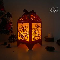 flower paper cut lantern light box template, svg template cricut, cutting cricut, 3d lantern paper cut lightbox