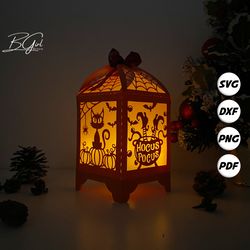 halloween 1 paper cut lantern light box template, svg template cricut, cutting cricut, 3d lantern paper cut lightbox