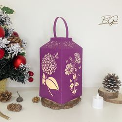 flower 1 paper cut lantern light box template, cutting cricut, 3d lantern paper cut lightbox svg file diy