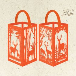 deer paper cut lantern light box template, 3d lantern paper cut lightbox svg file diy, cutting cricut